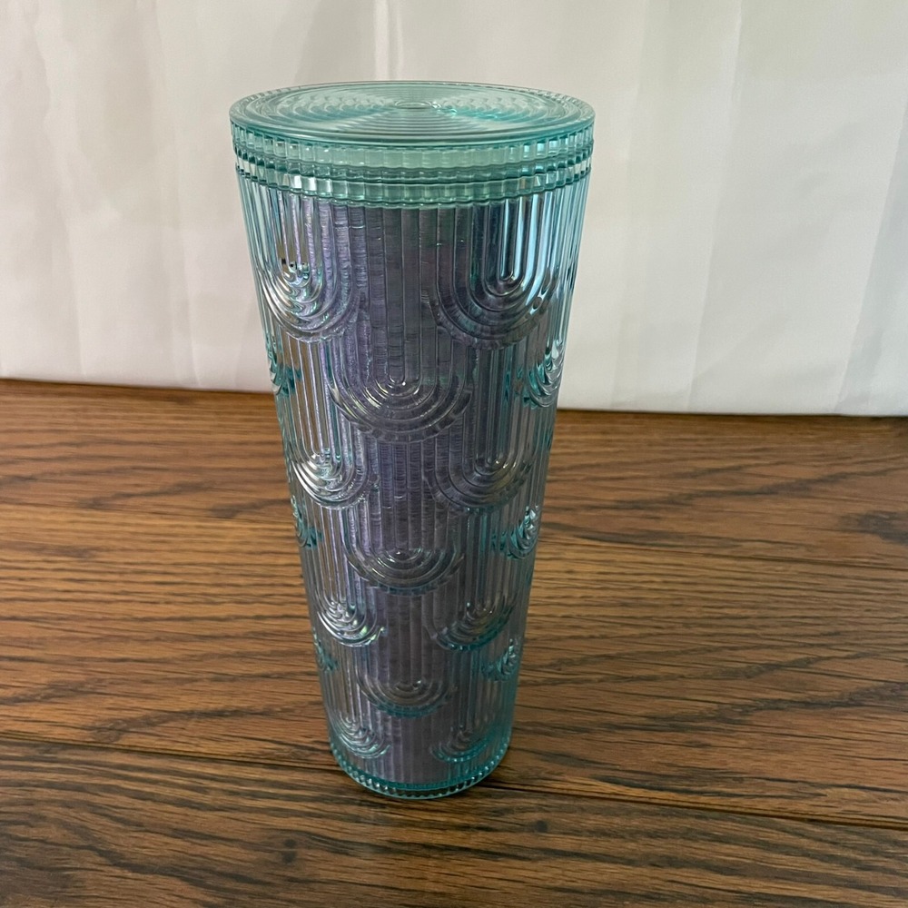 STARBUCKS Iridescent Mermaid Tumbler 24oz Aqua Cold‎ Cup Siren Scales No Straw
